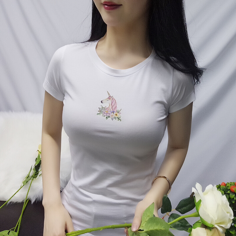 宓蝶女士t恤 韩版潮流宸萱夏季纯色棉紧身白色t恤女短袖圆领修身韩范