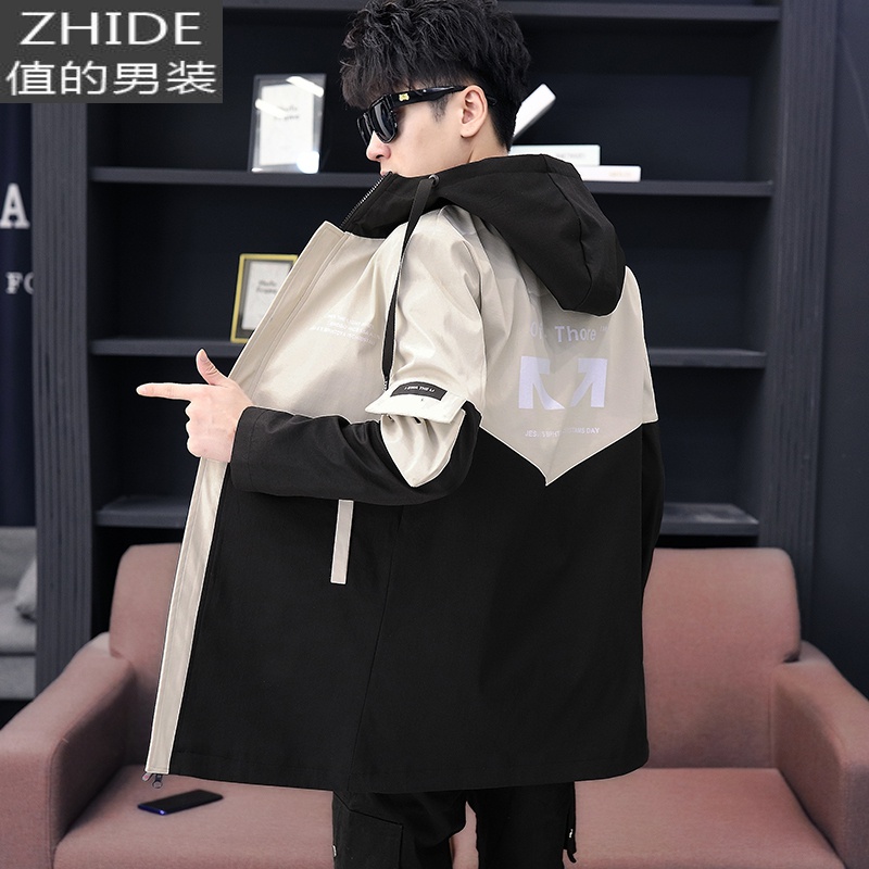 SUNTEK青少年秋冬季中长款风衣男加绒外套2020潮流初中高中学生帅气夹克风衣高清大图
