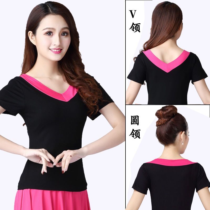 2021广场舞服装新款舞蹈上衣短袖女跳舞衣服中老年练功服夏季舞衣