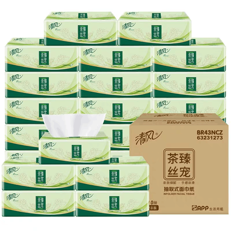 清风原木纸巾抽纸110抽24包家用餐巾纸卫生纸面巾纸抽家用实惠装图片