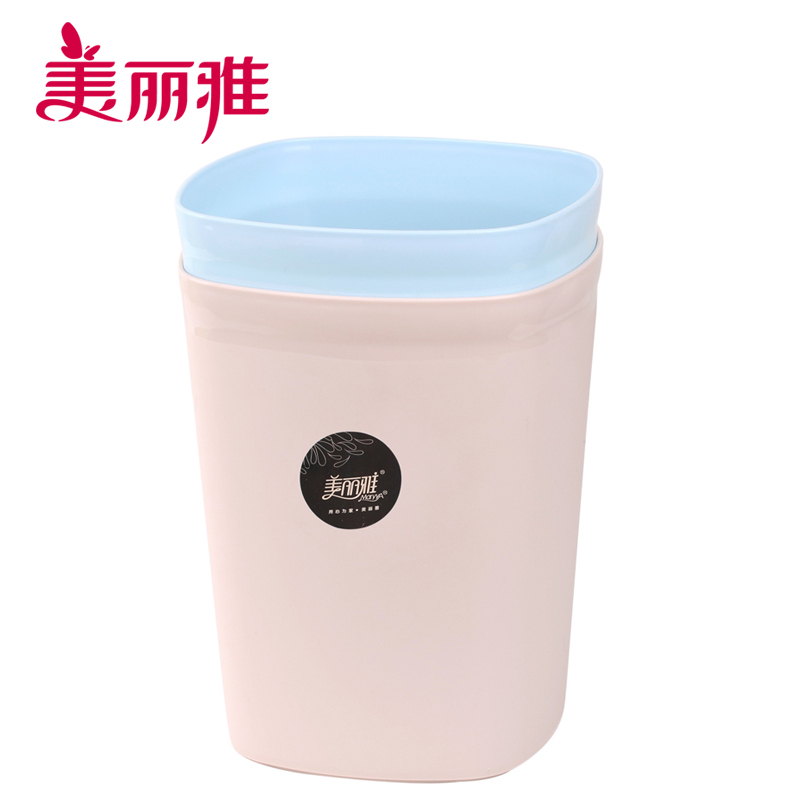 美丽雅 家用厨房卫生间无盖设计大容量炫彩垃圾桶方形9L(大)