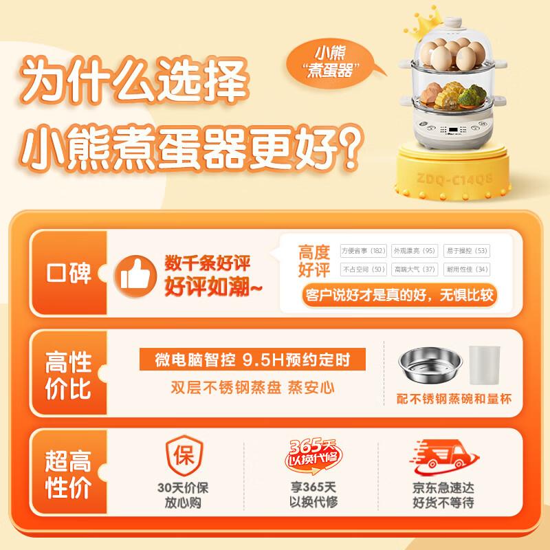 小熊(Bear)煮蛋器 双层家用多功能蒸蛋器 不锈钢早餐蒸点心蒸锅 可预约定时自动断电蒸锅 ZDQ-C14Q8高清大图