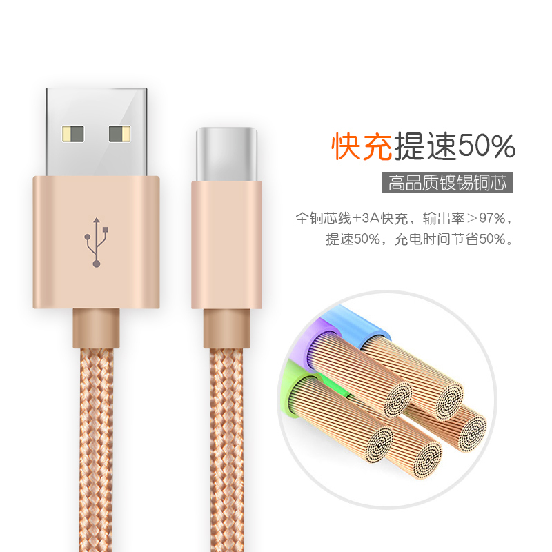 塔菲克(TAFIQ)type-c数据线适用华为p30p40mate荣耀type-c编织线0.25M/[土豪金]两条装