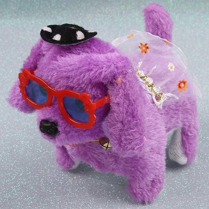 紫色电动仿真狗标准版普通电池螺丝刀儿童电动毛绒玩具狗狗走路会叫
