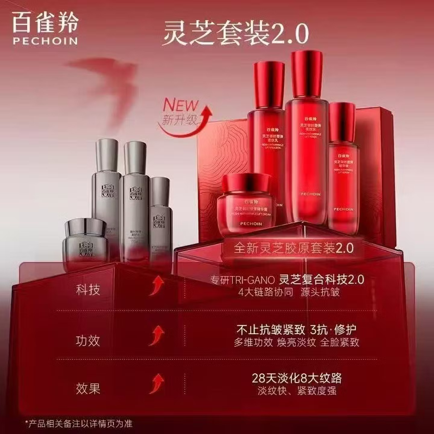 (PECHOIN)百雀羚套装护肤套装 灵芝御时塑弹臻奢套装五件套 洁面+水+乳+精华液+面霜 保湿补水高清大图