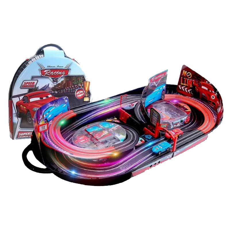 电动版双人竞速赛车便携收纳标配赛道送6辆回力小汽车场景道具电刷4