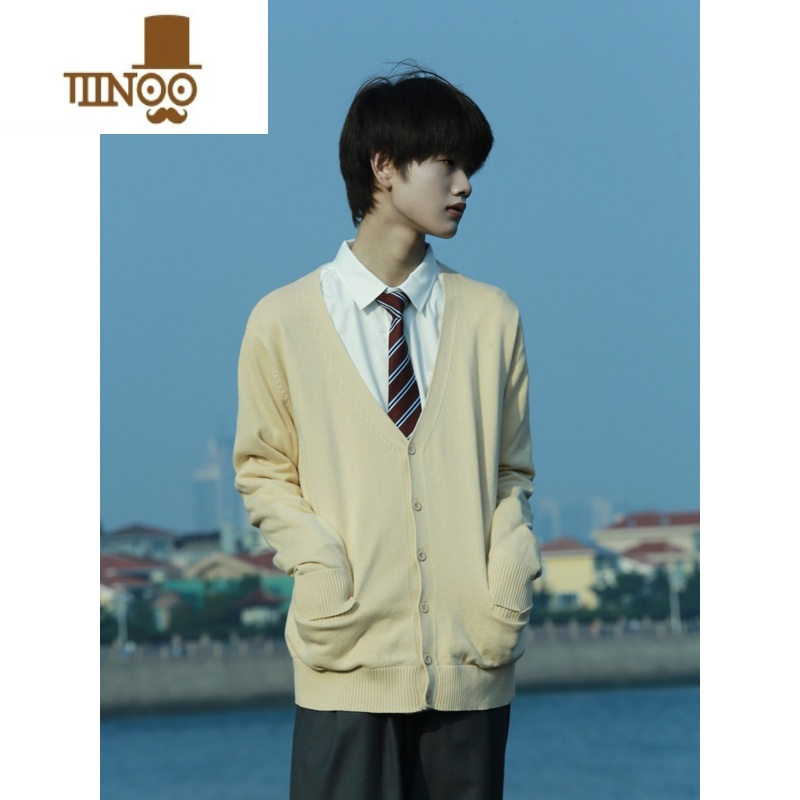 yanxu日系dk制服开衫v领针织毛衣男校服加厚上衣复古学院风长袖jk