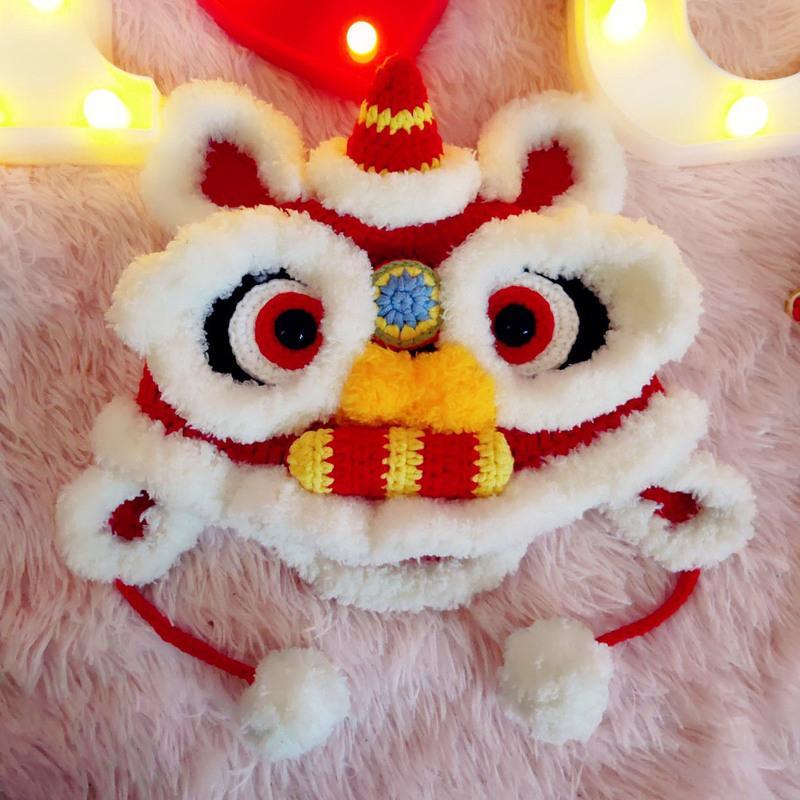 非成品手工钩织醒狮帽diy毛线编织材料包红色醒狮材料包送工具儿童