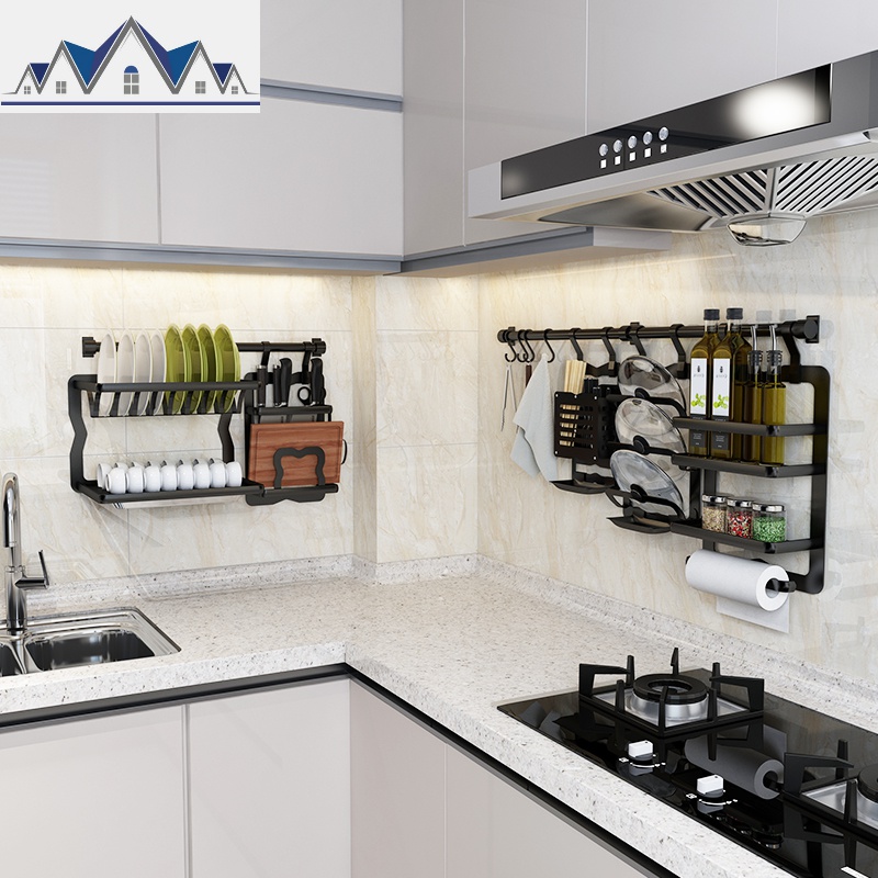 厨房置物架厨卫五金挂件壁挂美式收纳架调味料多功能免打孔黑色 三维工匠高清大图
