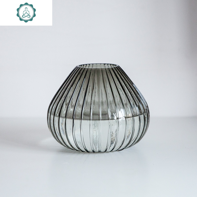 丹麦设计手工玻璃花瓶竖条纹造型插花瓶客厅餐桌摆件封后yl33yh胖款