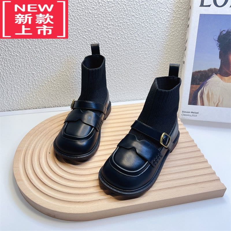 可莉允女童靴子英伦风皮靴2022秋冬短靴时尚小女孩弹力袜靴儿童袜子靴女图片