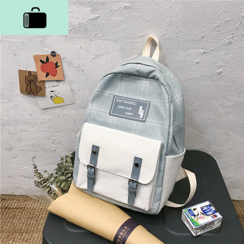 2020年新款ins百搭书包女韩版高中原宿ulzzang中学生初中生双肩包NEWLAKE 蓝色【送大眼兔颜色随机】