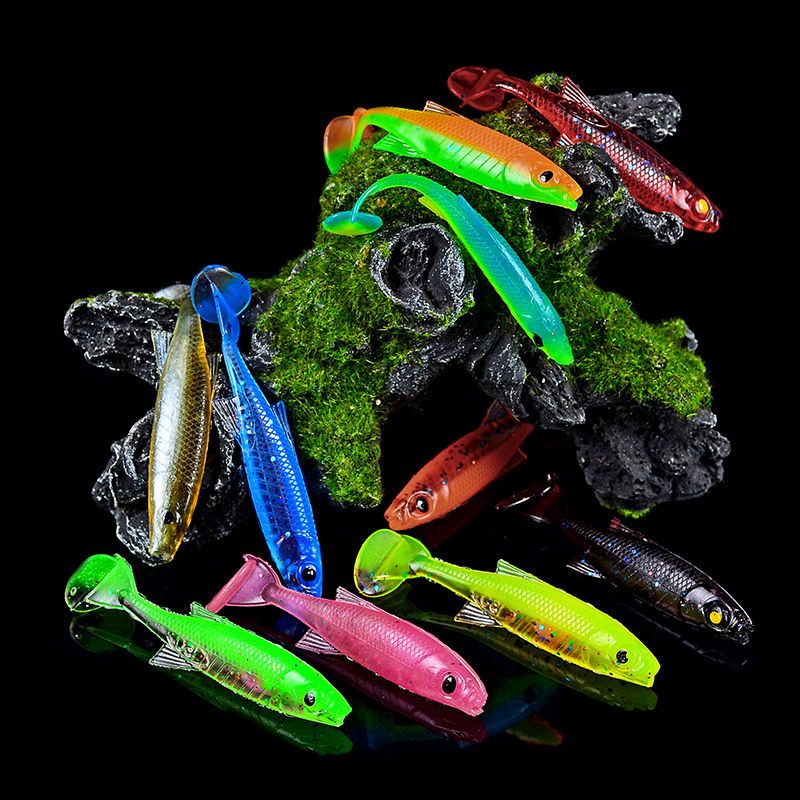 路亚软饵t尾蛆软虫假饵仿生软鱼拟饵翘嘴黑鱼鲈鱼通用混色10只包