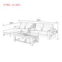 中伟沙发实木沙发组合新中式布艺沙发现代简约客厅沙发含茶几340*185*80cm/胡桃色#810酒店沙发