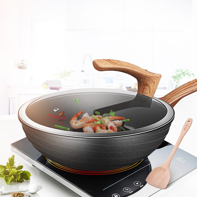 [新品]炊大皇 炒锅不粘锅麦饭石色不粘锅炒小米饭锅无油烟锅燃气电磁炉通用 32cm高清大图