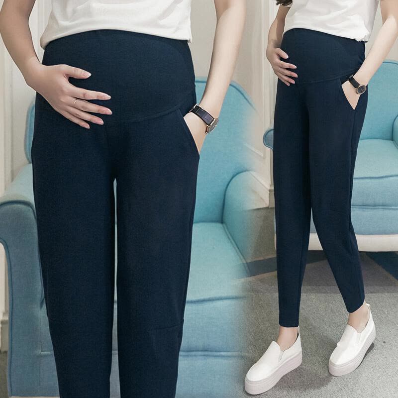 迪鲁奥(DIUAO)YM 孕妇装 孕妇裤子春秋薄款潮妈外穿休闲裤萝卜裤哈伦裤孕妇秋装拖腹裤 918 黑色图片