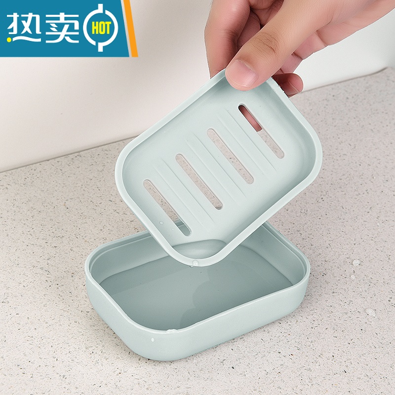 敬平迷你肥皂盒双层沥水香皂盒简约浴室卫生间皂盒皂托手工皂头置物盒 米色+绿色 各一个高清大图