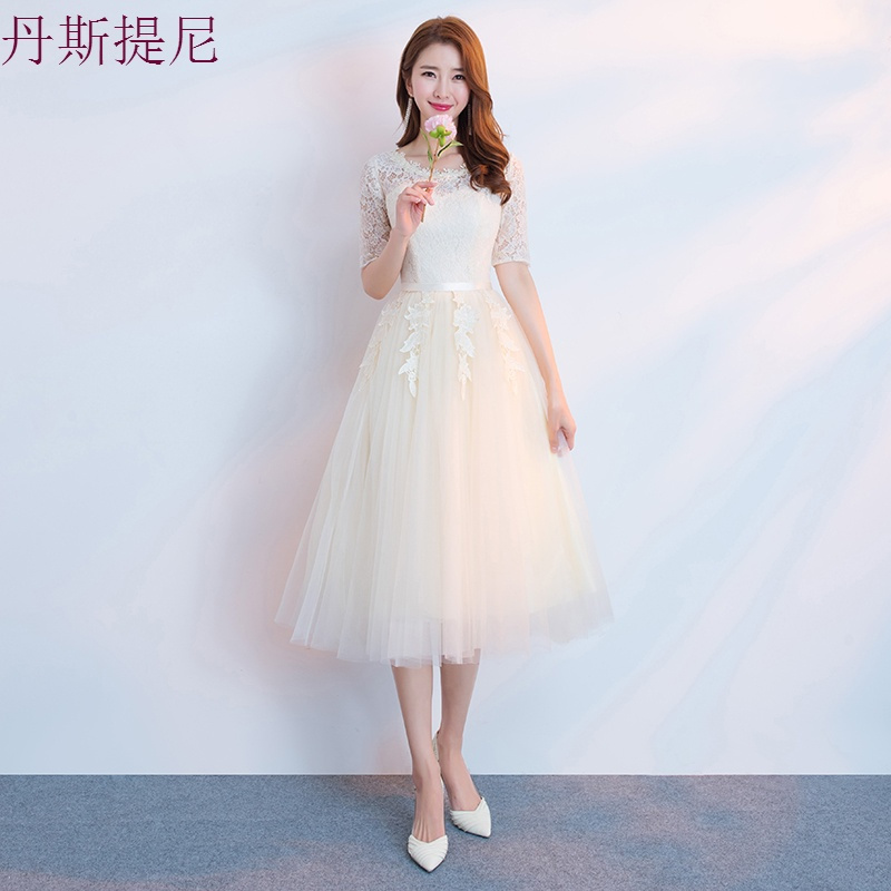 伴娘服2018新款韩版中长款姐妹团伴娘礼服宴会晚会晚礼服秋季显瘦