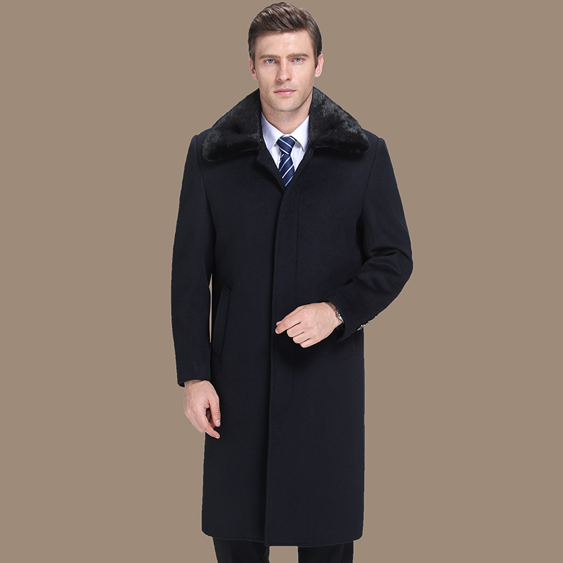 阿玛尼男士羊毛呢子大衣男 新款中年长款加绒厚款羊绒毛领男装大衣男