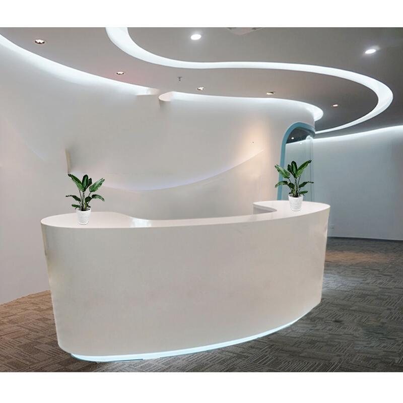 淮木弧形烤漆前台接待台公司前台吧台办公桌迎宾台台现代简约图片色