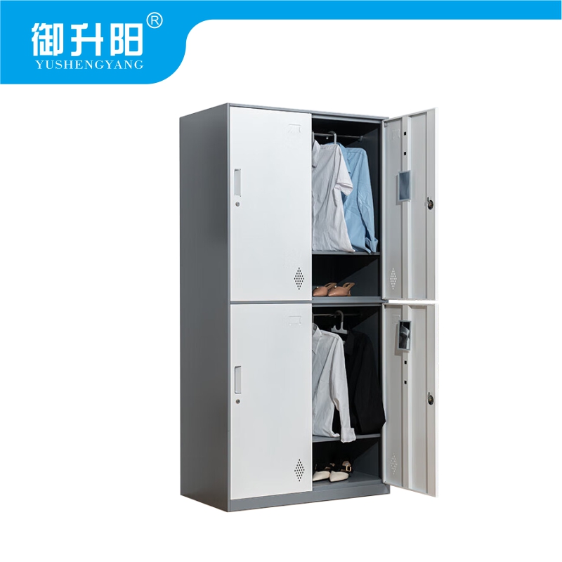 御升阳 四门更衣柜/储物柜带锁灰白套色 900×500×1850mm 台高清大图