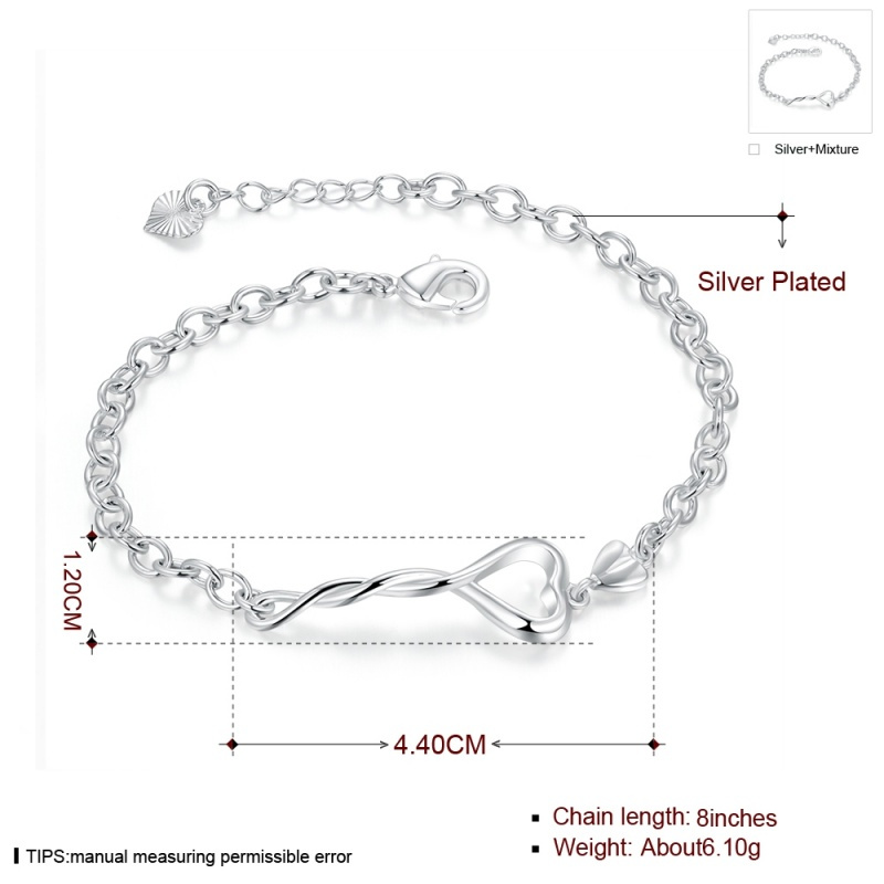 H364Fashion Bracelet 时尚扭曲心型手链欧美外贸镀925纯银女首饰送女朋友七夕情人节礼物