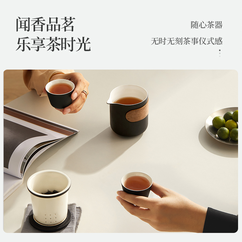 鸣盏 陶瓷快客杯 旅行茶具便携功夫茶具套装一壶3杯 MZ8004高清大图