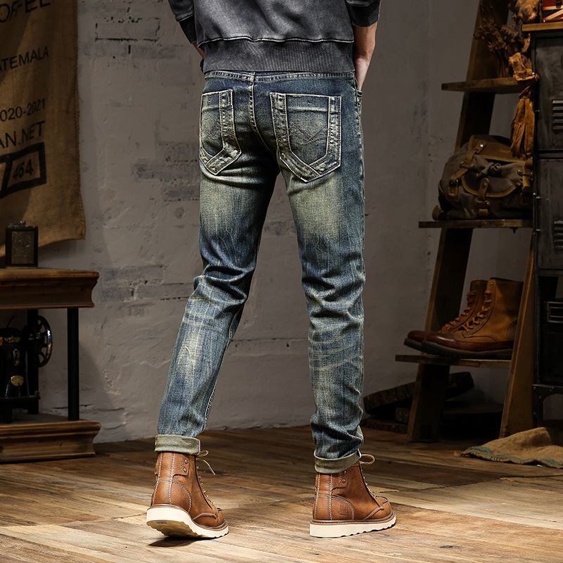 [男装]破洞牛仔裤男潮痞帅日系街潮复古时尚高奢乞丐长裤