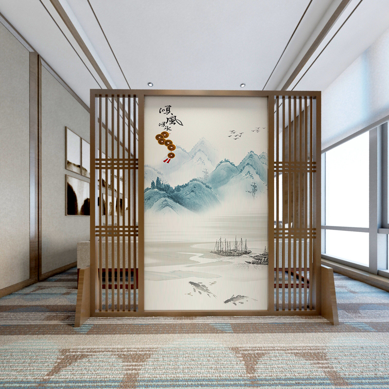 森美人屏风隔断客厅玄关新中式实木镂空格栅定制办公室入户茶室装饰座屏 乳白色A9款180宽*180CM组装