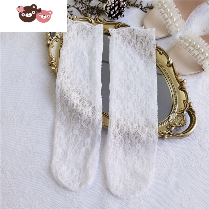 绿彩虹光春夏季白色丝袜蕾丝袜子女薄款中筒袜日系jk可爱短袜ins潮堆