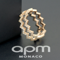 apm MONACO双行Z字形戒指 时尚个性食指戒男女尾戒 法式银指环首饰A17873OX/R17873OX