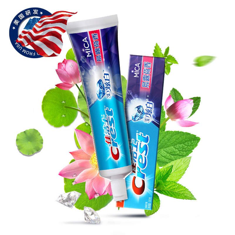 佳洁士(Crest)3D炫白晨露荷香牙膏180克三支装