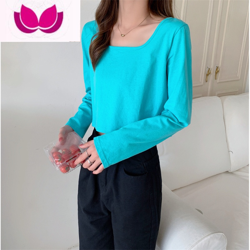 七斓黑色打底衫女内搭2023年新款大u低领口长袖t恤宽松上衣薄款