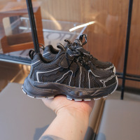 儿童鞋秋款个性男童防水皮面舒适老爹鞋女童学生跑步运动鞋潮_722 31码内长19.3cm BBW906/黑色