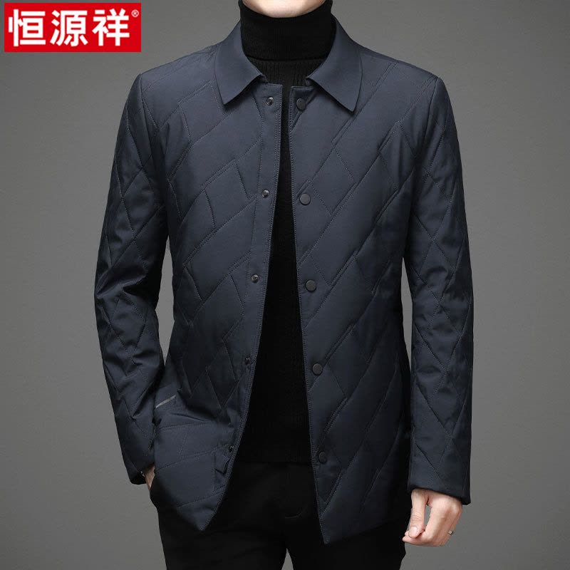 恒源祥棉衣男士中长款秋冬新款翻领棉袄中老年爸爸装羽绒棉服外套图片