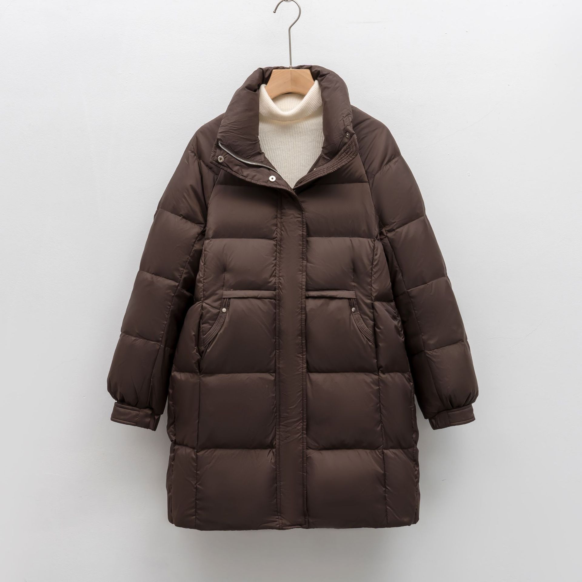 90绒冬季新品中长款保暖宽松加厚鸭绒保暖羽绒服外套 咖色 M