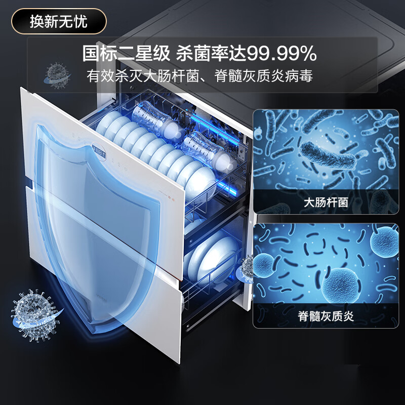 华帝(vatti)消毒柜家用嵌入式消毒碗柜110L大容量两门三抽 二星紫外线0臭氧纯物理安全杀菌 母婴消毒i13040B高清大图
