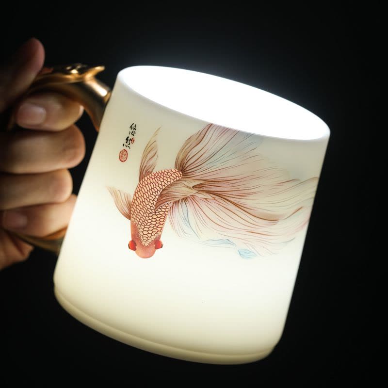 MULTIPOTENT茶杯功夫茶具办公杯羊脂玉得意杯悠然自得黄旭东大师作品伴手礼盒图片