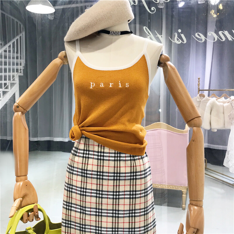 2018夏新款撞色显胸大背心女夏少女可爱字母印花外穿短款无袖上衣黑色均码