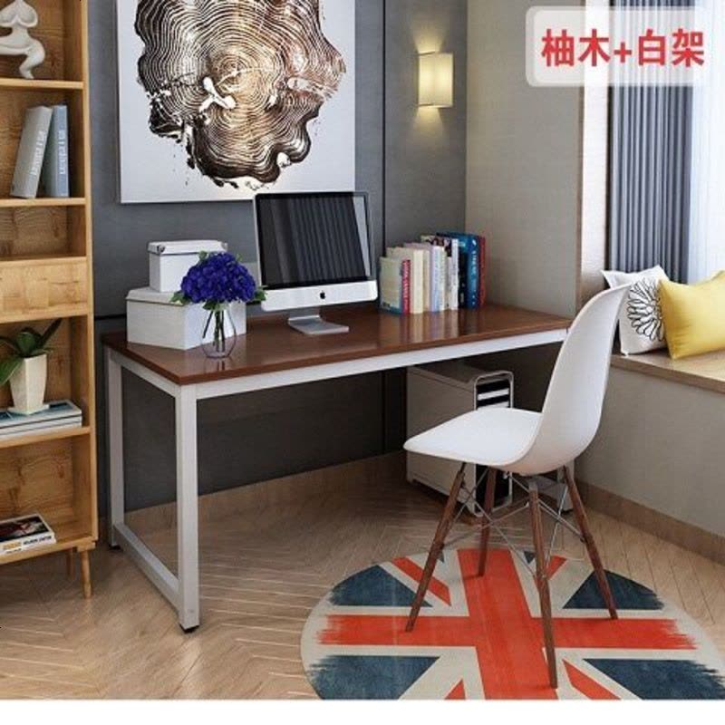 电脑桌台式桌家用简易写字台书桌学习办公桌简约现代卧室宜家桌子 柚木色+白腿 加厚加固160长50宽74图片