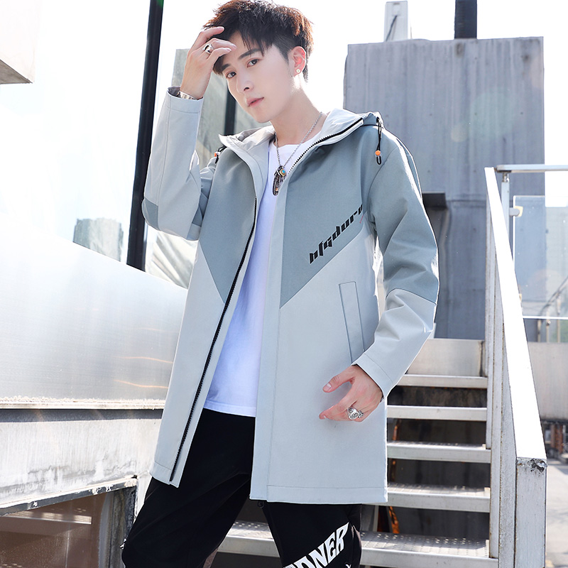 SUNTEK青少年春秋款中长款风衣男春季帅气夹克初中高中学生休闲春装外套风衣高清大图