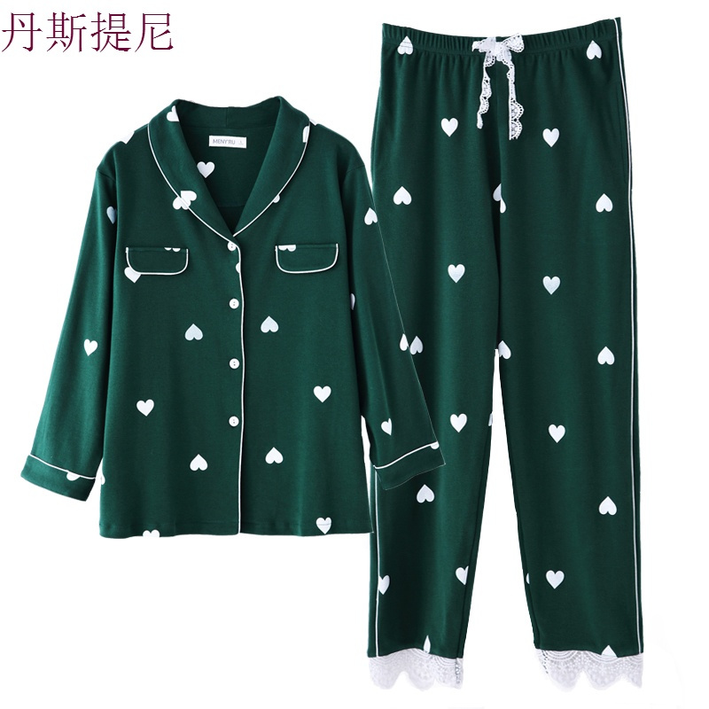 春秋季衬衫睡衣女纯棉长袖时尚女士可外穿家居服女夏薄款两件套装
