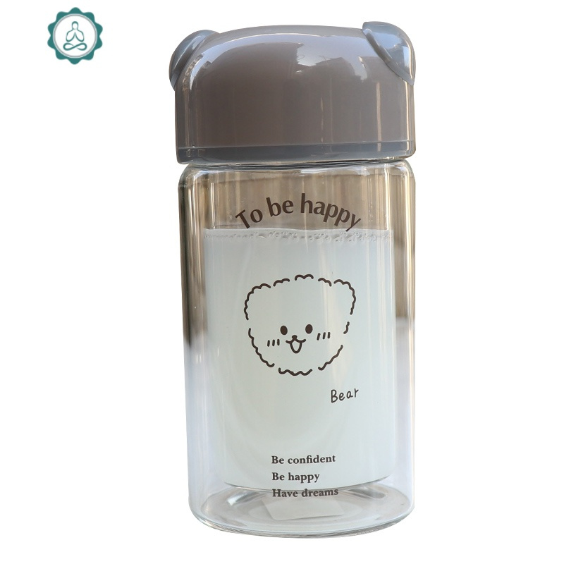 卡通双层玻璃杯 女学生茶杯便携迷你可爱日系水杯ins风