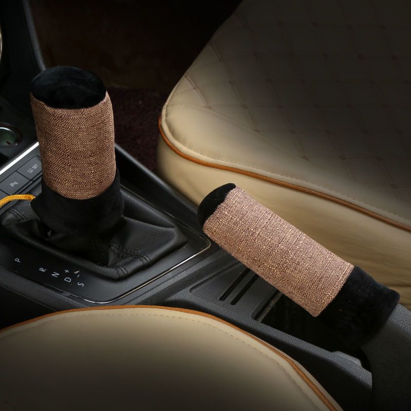 粗亚麻紫色两件套汽车亚麻四季档把套手刹套通用型挡位套手刹套手动挡