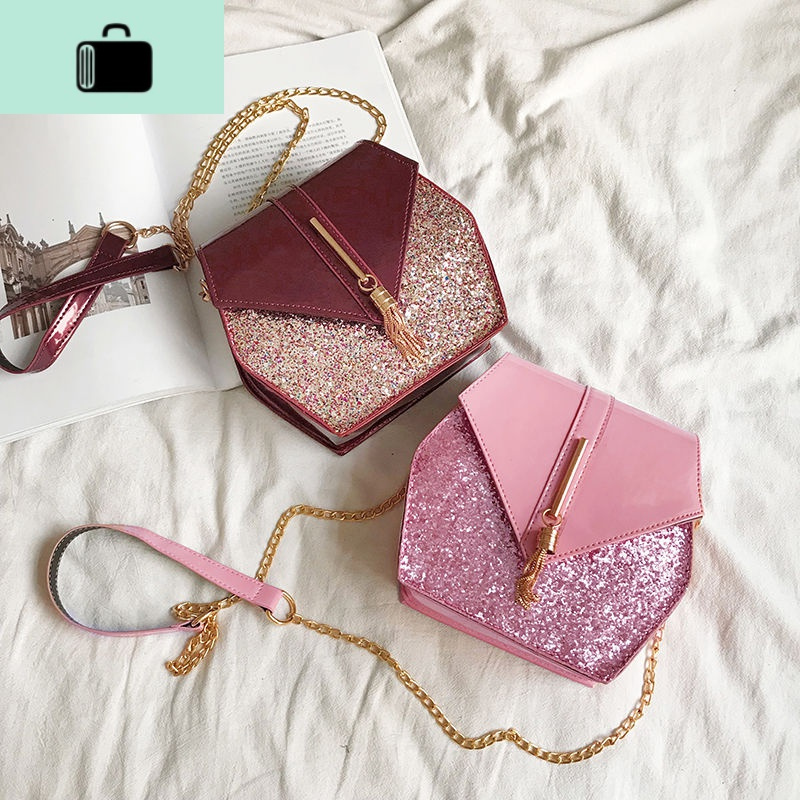 ins超火小包包女2020春季新款韩版亮片时尚单肩包学生斜跨流苏包NEW LAKE女士单肩包