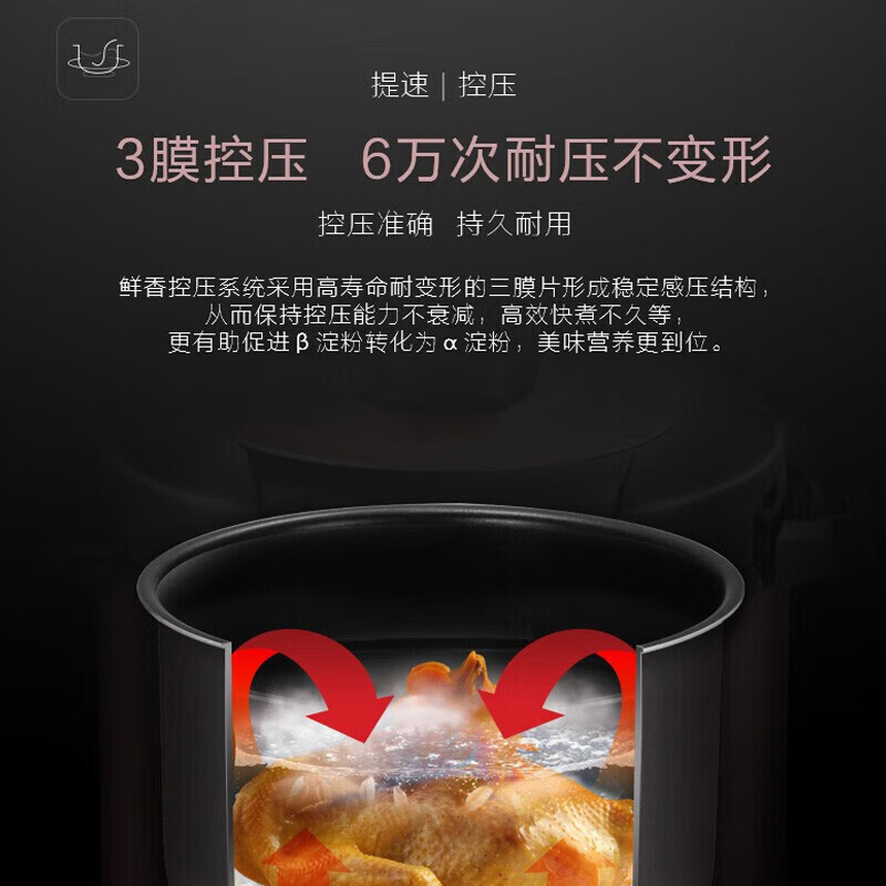 美的电压力锅5升高压锅家用大容量多功能智能24H预约电高压锅煮汤锅双胆 MY-YL50Simple101 YL50101高清大图