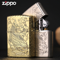 zippo芝宝原装打火机 正品精雕刻富贵锦鲤古银煤油打火机