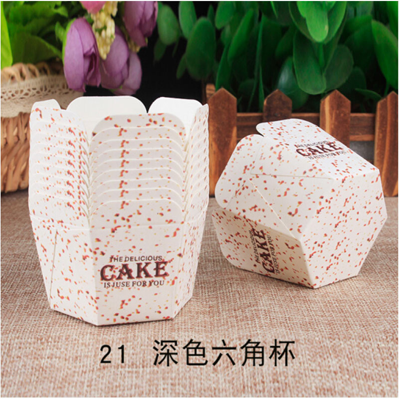 戚风杯子蛋糕纸杯 烘焙家用耐高温烤杯模具 可蒸 浅色-六角杯-100只