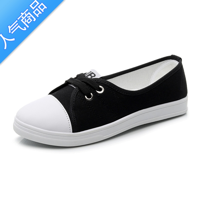 SUNTEK网红小白鞋女2023春款浅口板鞋春透气帆布鞋孕妇百搭鞋子女潮鞋高清大图