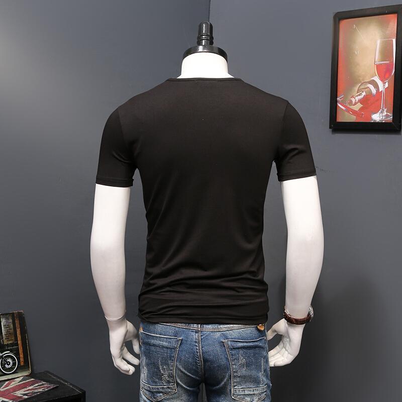 男t恤短袖2017夏季男装黑色新款时尚圆领短袖自然印花色彩半袖上衣